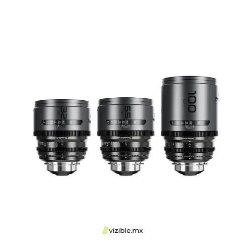 DZOFILM PAVO 2x Anamorphic 32/55 T2.1 & 100mm T2.4, Juego de 3 lentes PL/EF Mount (Blue Coating)